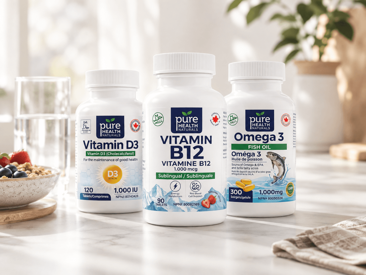 Pure Health Naturals Vitamin B12, Vitamin D3 and Omega 3 collection